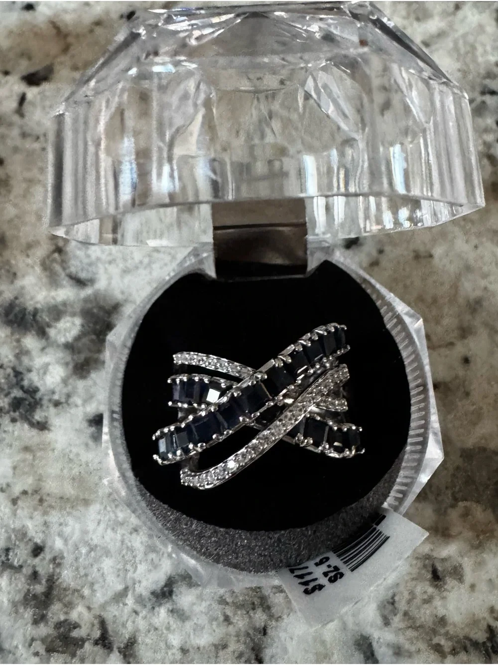 Elegant Crisscross Sapphire Ring - Size 5 Silver